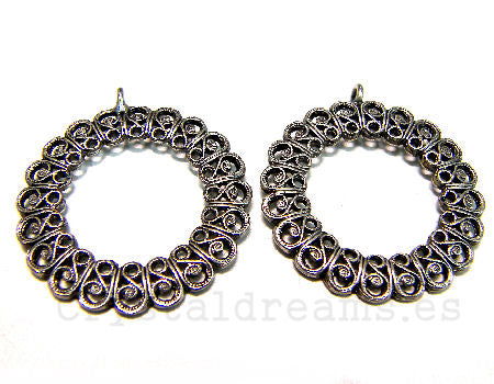 2x Pendientes Redondo 36mm para piedras PP15 - Old Silver -  - Crystaldreams Abalorios