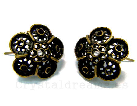 2x Pendientes hippie Flor Bronze - piedras PP15 y PP19 - 20mm -  - Crystaldreams Abalorios