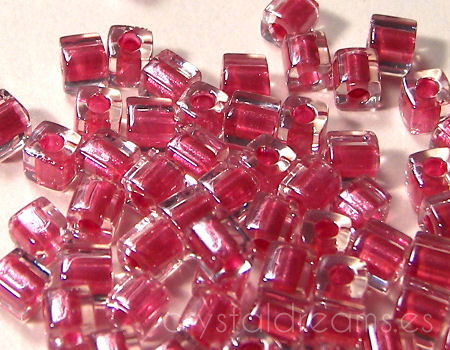 3mm Cubos MIYUKI - 5 gr. pack - Crystal Metallic Dark Pink Lined -  - Crystaldreams Abalorios