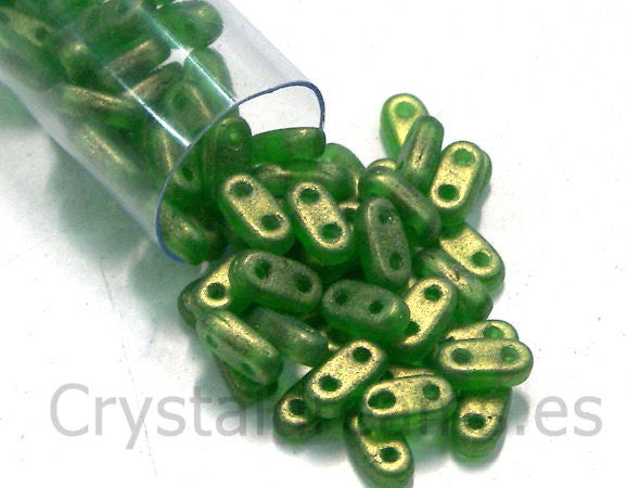 5 gr. Bar - Czech Mates - 6x2mm - Sueded Gold Emerald -  - Crystaldreams Abalorios