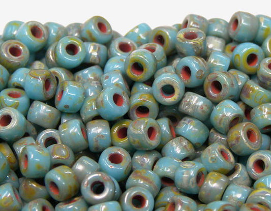 6/0 Matubo Beads - Blue Turquoise Picasso Silver - 5 gr. -  - Crystaldreams Abalorios