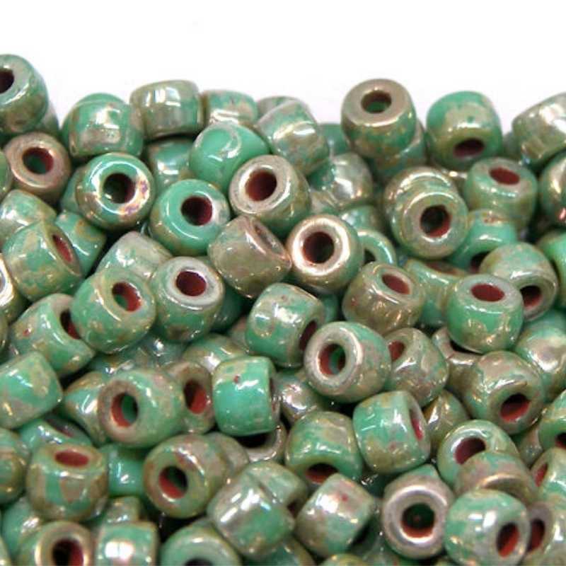 6/0 Matubo Beads - Green Turquoise Silver Picasso - 5 gr. -  - Crystaldreams Abalorios