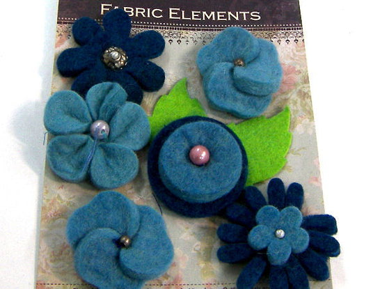 6 Flores de Fieltro de 40mm - Blue Mix -  - Crystaldreams Abalorios