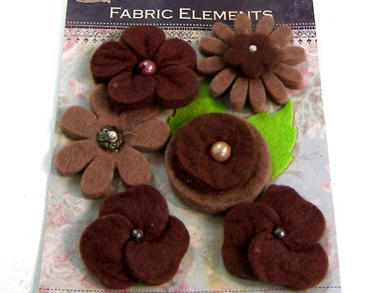 6 Flores de Fieltro de 40mm - Brown Mix -  - Crystaldreams Abalorios