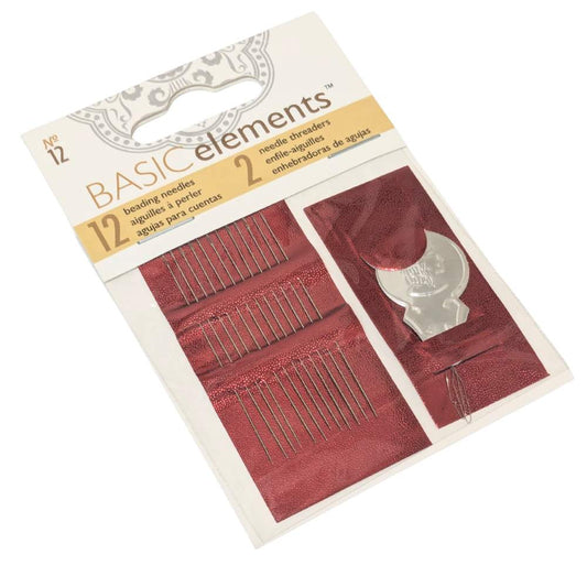 Set de agujas para enfilado nº12 con enhebradores metálicos para rocallas y abalorios Miyuki