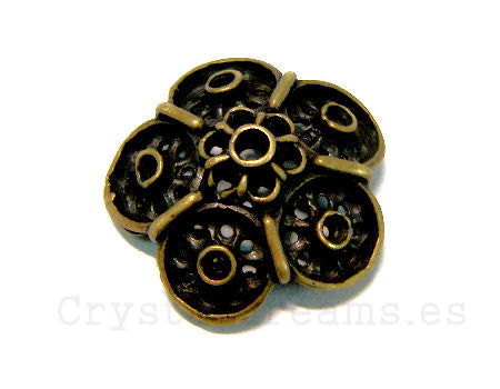 Boton a coser Flor Bronze - piedras PP15 y PP19 - 20mm -  - Crystaldreams Abalorios