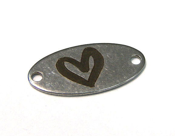 Chapa Oval grabada de Acero Inox 17x8mm Agujeros 1mm Heart -  - Crystaldreams Abalorios