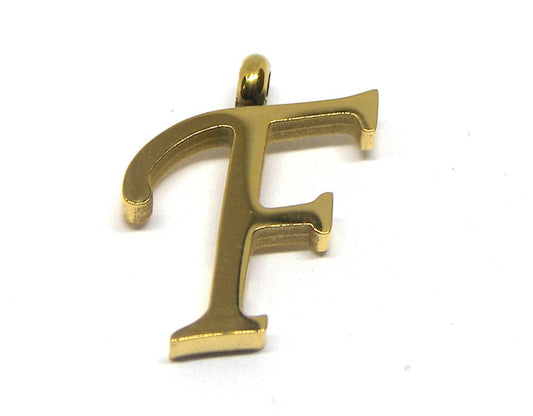 Colgante Letra de acero inox 304 Gold 16~19x6~19x2mm Aguj:2mm F -  - Crystaldreams Abalorios