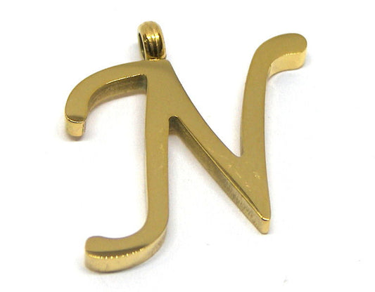 Colgante Letra de acero inox 304 Gold 16~19x6~19x2mm Aguj:2mm N -  - Crystaldreams Abalorios