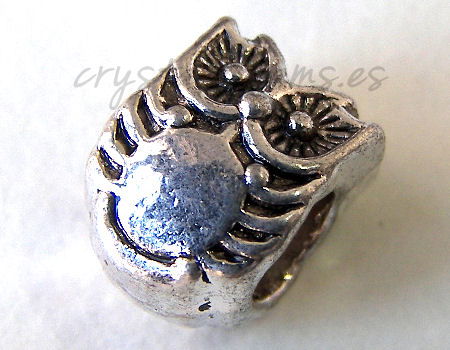 Cuenta de metal - Owl  - 10x7mm- Agujero: 4mm -  - Crystaldreams Abalorios