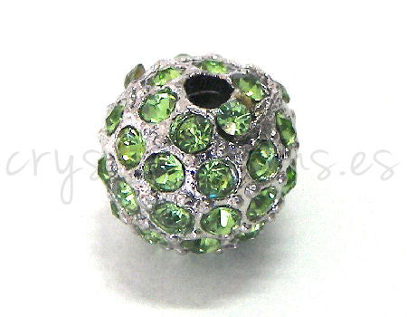 Cuenta metallica con Rhinestone - 11mm - Agujero 2mm - Peridot -  - Crystaldreams Abalorios