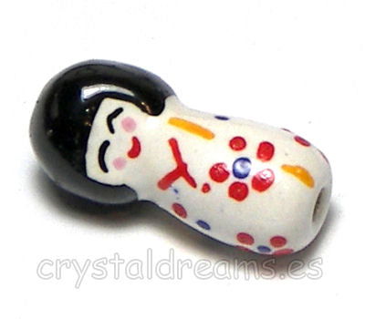 Cuenta porcelana muñeca japonesa Kokeshi 27x12mm Aguj:2mm White -  - Crystaldreams Abalorios