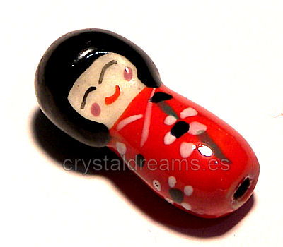 Cuenta porcelana muñeca japonesa Kokeshi 27x12mm Agujero:2mm -  - Crystaldreams Abalorios