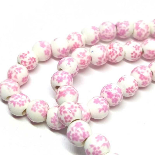 Cuentas porcelana Pink flower 6mm Agujero:2mm 58 piezas -  - Crystaldreams Abalorios