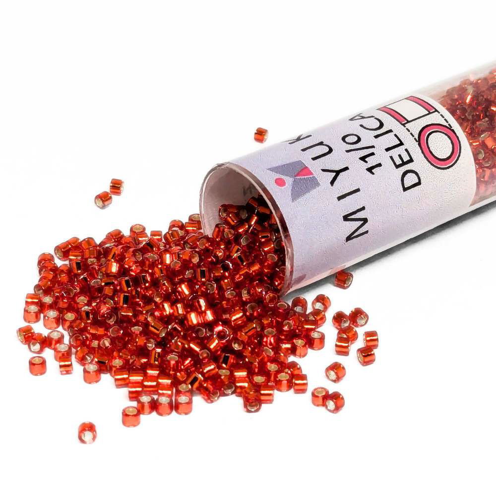 DB0043 Tubo Miyuki Delica 11/0 Silver Lined Red Orange 7,2gr - DB0043 Tubo Miyuki Delica 11/0 Silver Lined Red Orange 7,2gr - Miyukilandia 