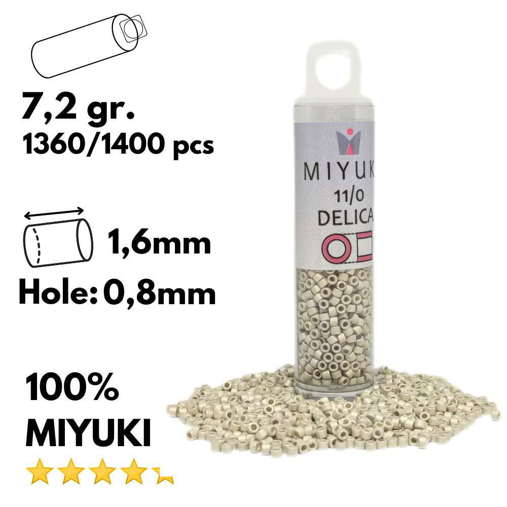 DB0335 Tubo Miyuki Delica 11/0 Matte Galvanized Silver 7,2gr - DB0335 Tubo Miyuki Delica 11/0 Matte Galvanized Silver 7,2gr - Miyukilandia 