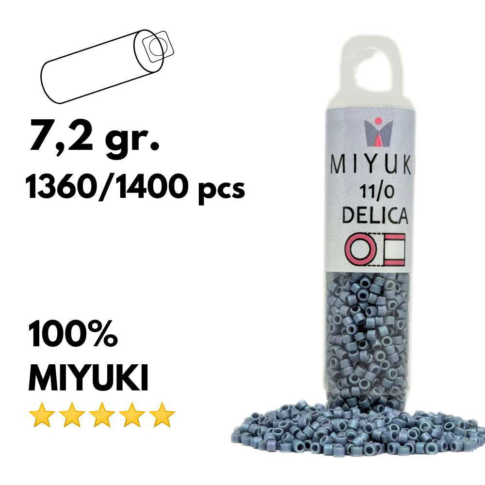 DB0376 Tubo Miyuki Delica 11/0 Matte Metallic Light Grey Blue 7,2gr - DB0376 Tubo Miyuki Delica 11/0 Matte Metallic Light Grey Blue 7,2gr - Miyukilandia 