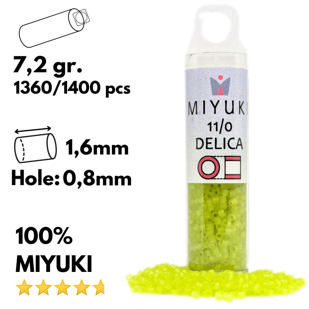 DB0766 Tubo Miyuki Delica 11/0 Matte Transparent Chartreuse 7,2gr. -  