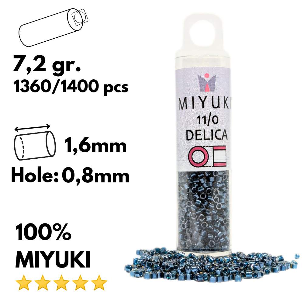 DB0921 Tubo Miyuki Delica 11/0 Sparkling Teal Lined Topaz 7,2gr. -  