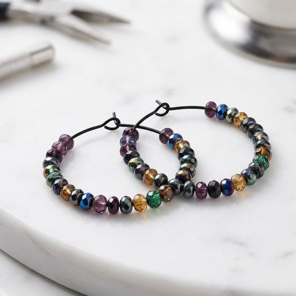 pendientes loopy con cuentas facetadas
