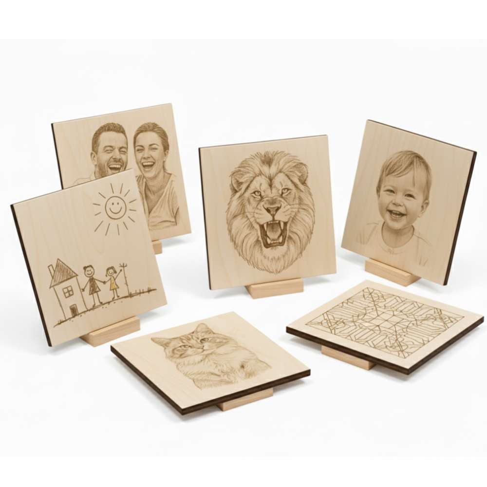 Grabado de retrato sobre madera contrachapada de 3 mm.