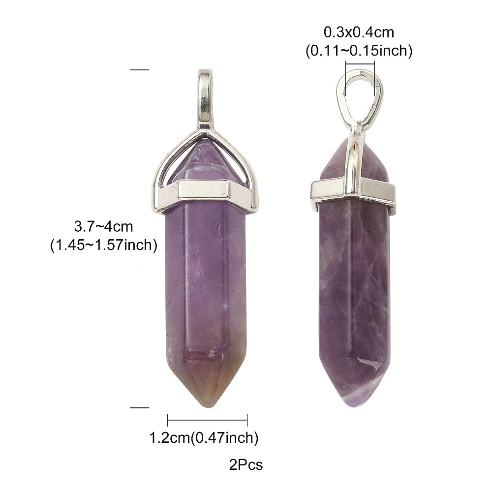 1x Colgante de amatista natural biterminado, 37–40 mm