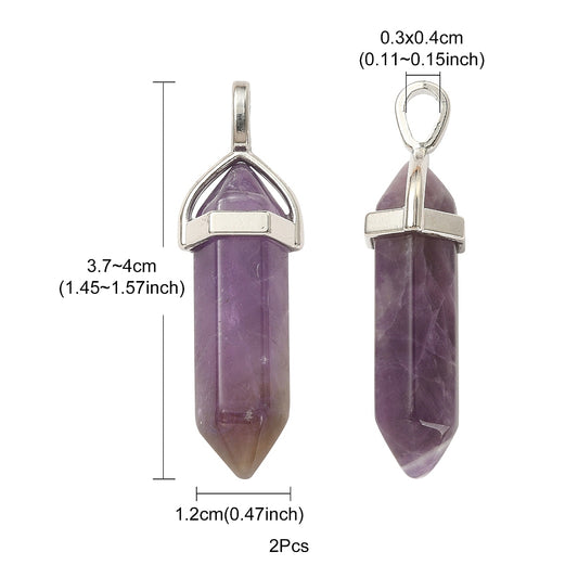 1x Colgante de amatista natural biterminado, 37–40 mm