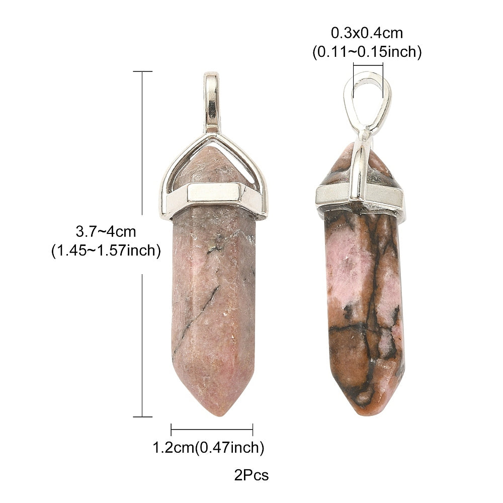 1x Colgante de rodonita natural biterminado, 37–40 mm