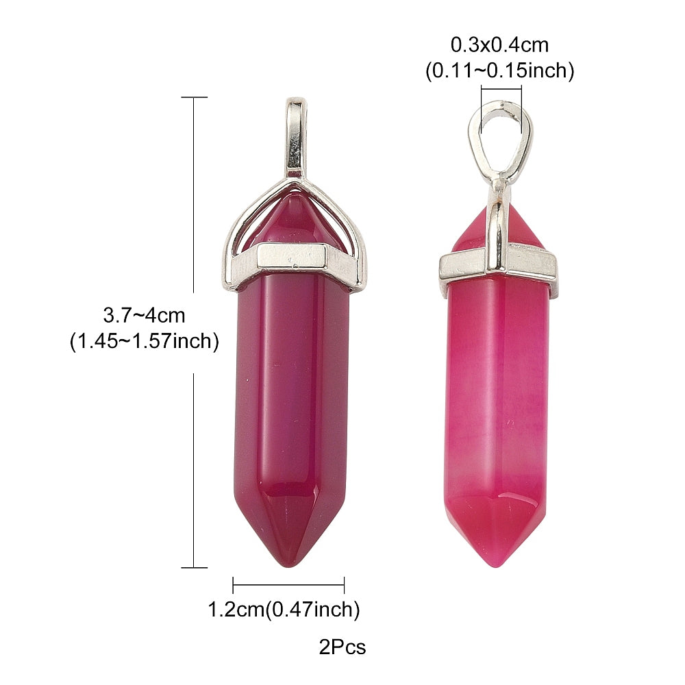 1x Colgante de ágata natural teñida fucsia, biterminado, 37–40 mm