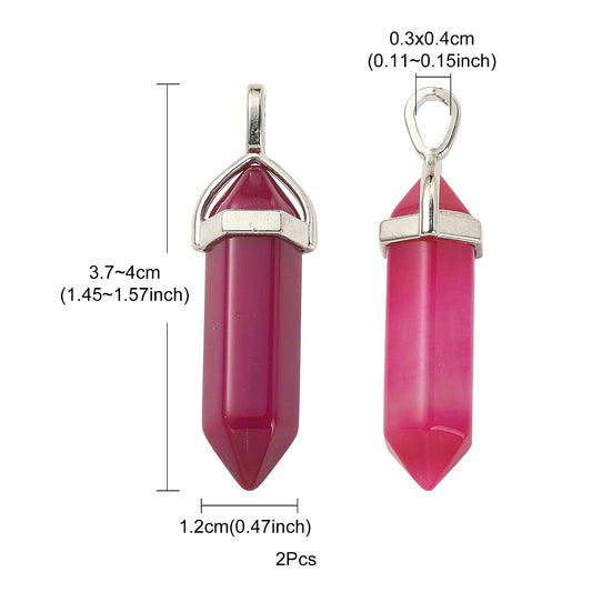1x Colgante de ágata natural teñida fucsia, biterminado, 37–40 mm