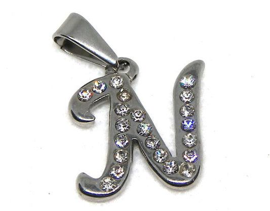 Letra N colgante acero inoxidable circonidas engastadas Platinum -  - Crystaldreams Abalorios