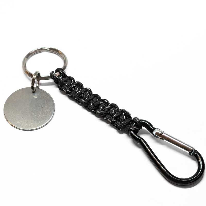 Llavero personalizado mosquetón paracord negro acero inox 30mm -  - Crystaldreams Abalorios