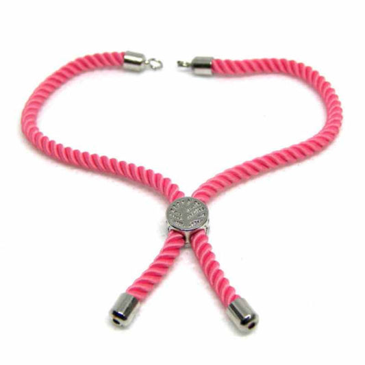 Pulsera de cuerdas de nylon, cierre ajustable. Rose-Silver