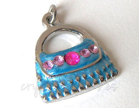 Metal pendant Hole:2mm Blue Hadbag 20x19mm - Platinum -  - Crystaldreams Abalorios