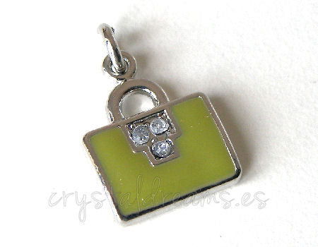 Metal pendant Hole:2mm Green Handbag 18x12mm - Platinum -  - Crystaldreams Abalorios