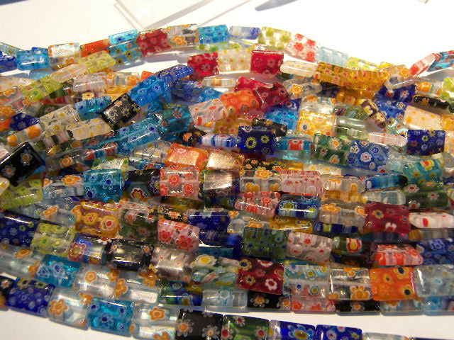 Murano MILLEFIORI - Rectangular "10 Piezas Mix" -  - Crystaldreams Abalorios