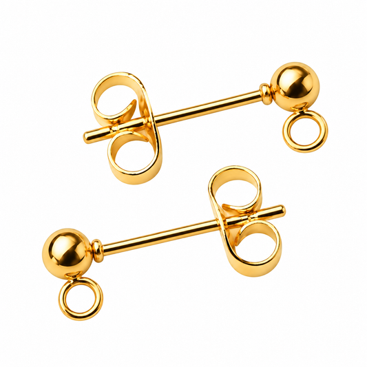 2 bases de pendientes con bola de 3 mm y anilla · Acero 316 chapado en oro de 18 K