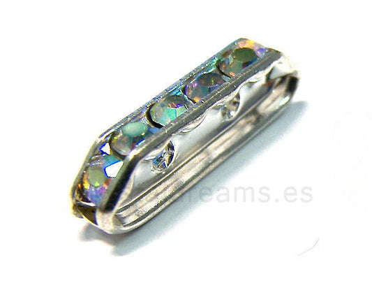 Rondel strass puente 20x5 mm plateado Crystal AB 2 agujeros -  - Crystaldreams Abalorios