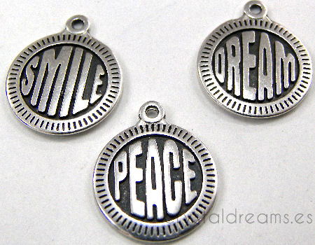 Set Colgantes de Zamak 15mm - Agujero:1,5mm - Peace-Smile-Dream -  - Crystaldreams Abalorios