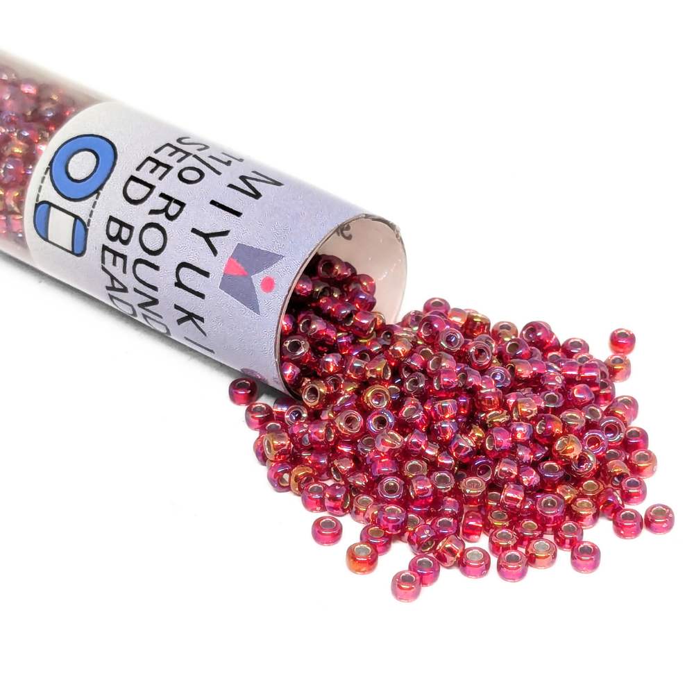 Tubo Rocallas Miyuki 11/0 "Silver Lined Flame Red AB" Color 1010 -  