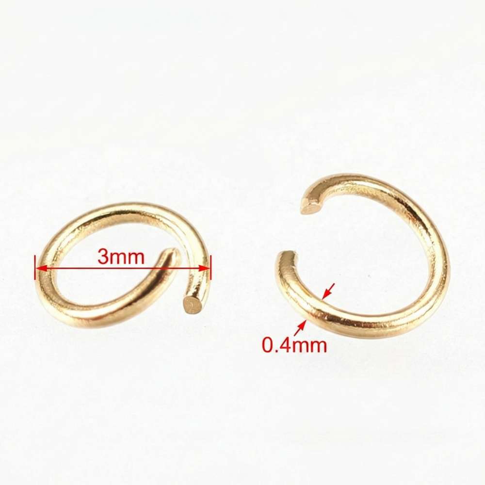 Anillas de salto 3mm x 0.4mm acero inoxidable con chapado oro real 18k