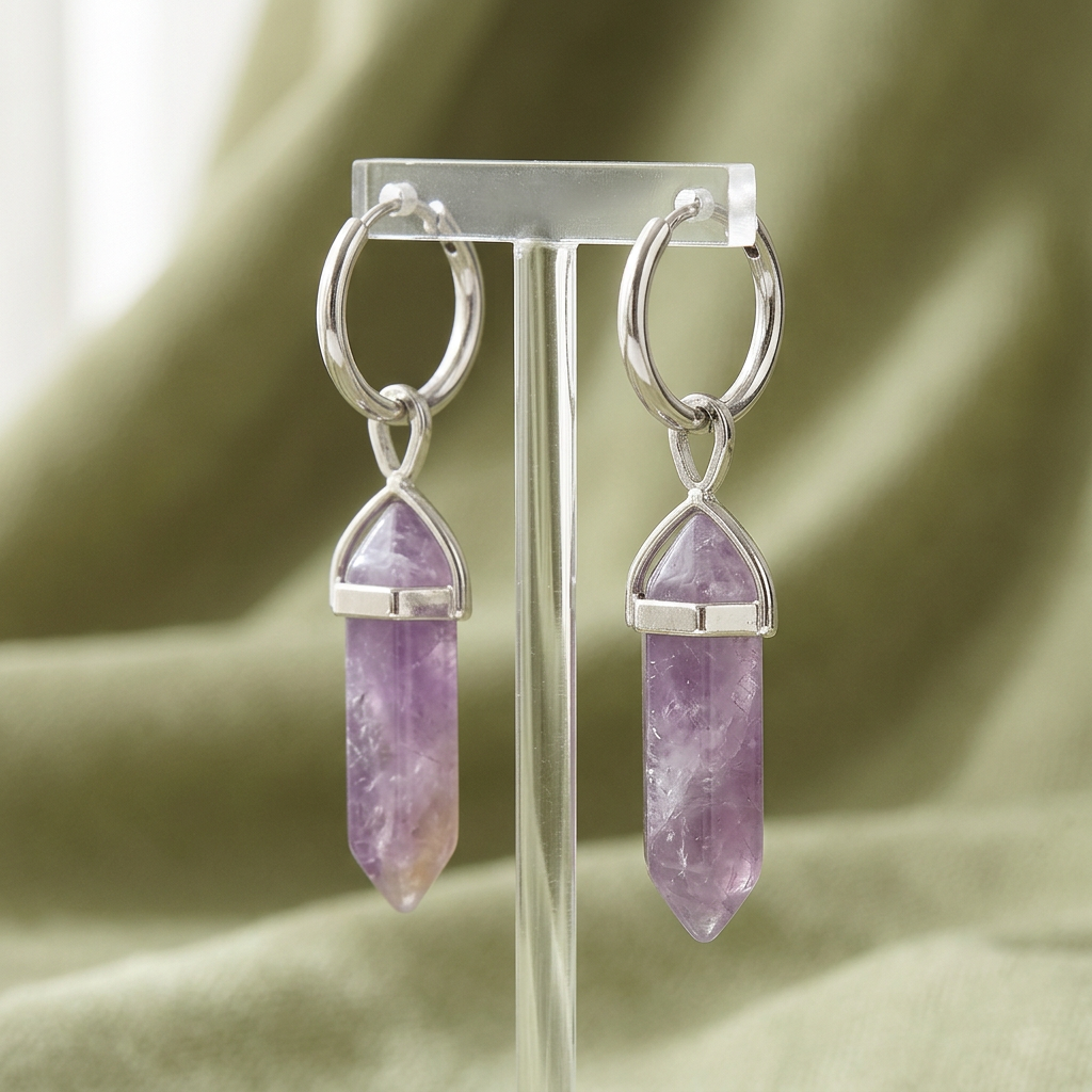 Aros con colgantes de amatista desmontables