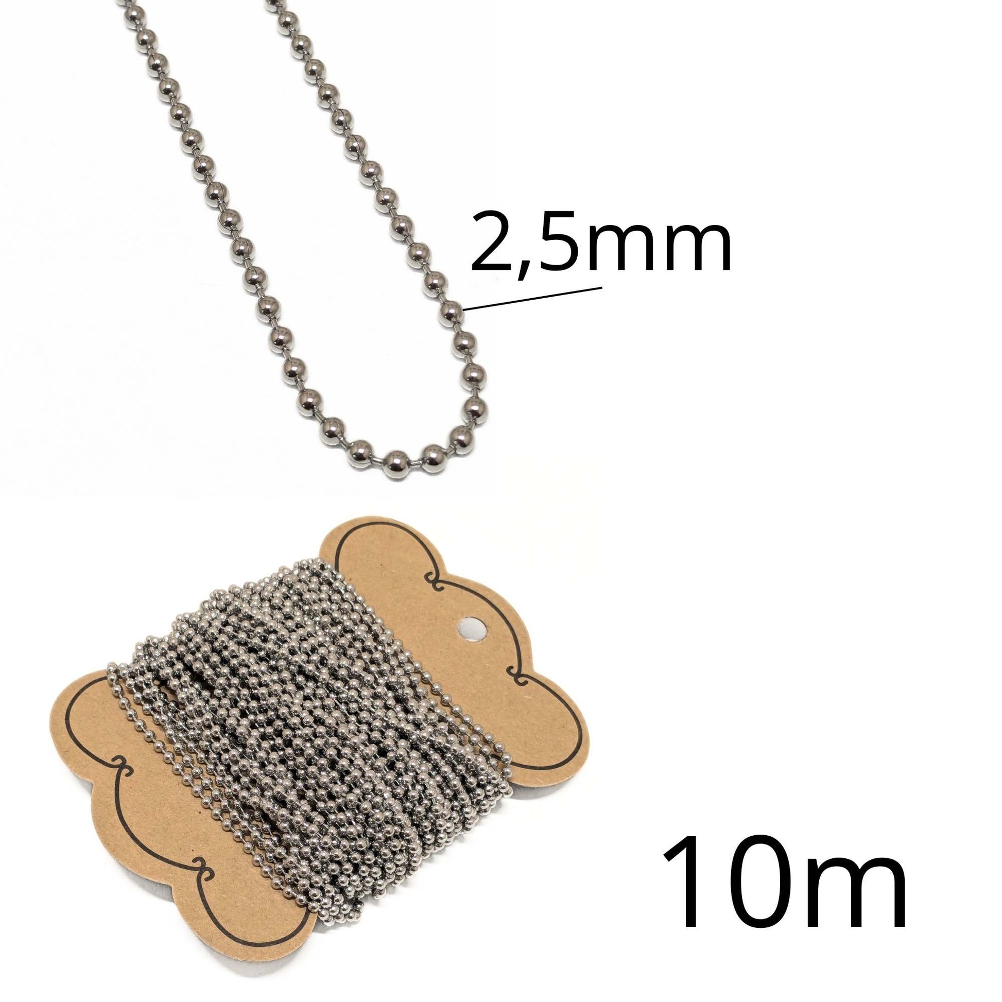 cadena bolitas en acero inoxidablede 2,5mm de espesor