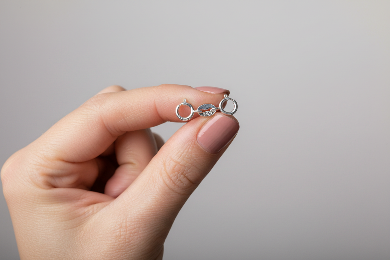 Cierre diminuto de plata 925 en mano