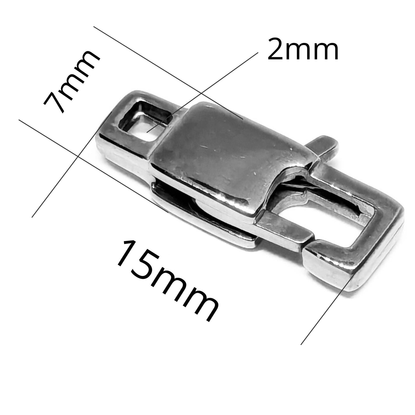 Cierre acero inox rectangular mosqueton 15x7x3mm Agujero: 2mm