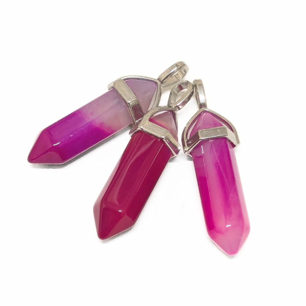 1x Colgante de ágata natural teñida fucsia, biterminado, 37–40 mm