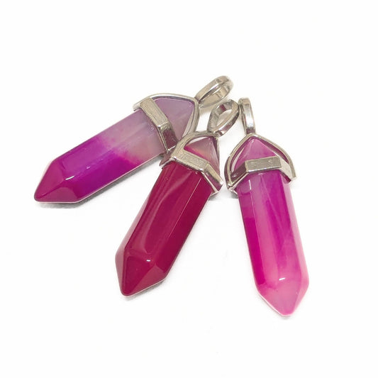 1x Colgante de ágata natural teñida fucsia, biterminado, 37–40 mm