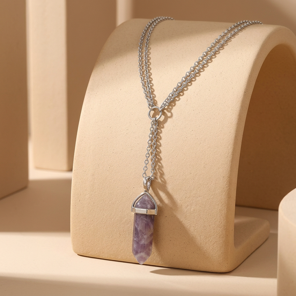 Collar en Y con colgante de amatista