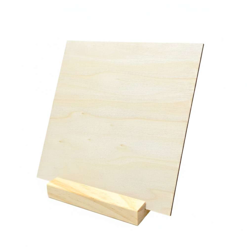 Grabado de imagen en madera contrachapada con base inclinada.