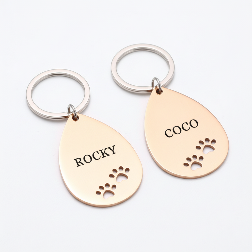 Dos llaveros cobre con grabados ROCKY y COCO